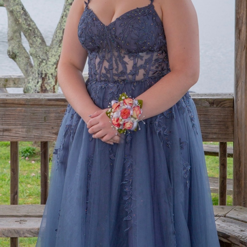 Floral Appliqué Ballgown with illusion corset - Picture 1 of 6
